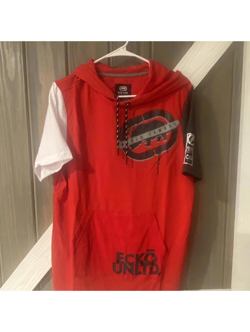 Ecko Unltd. Red Short Sleeve Hoodie w/ Logo Graphic - Small